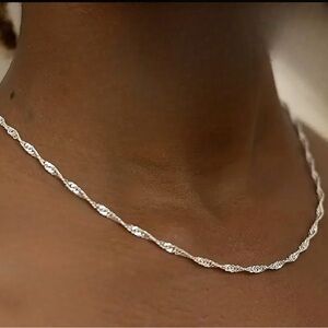 Stamped 925 Sterling Silver Twisted Wave Chain 18” Necklace
